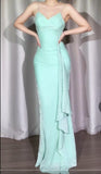 Vintage Tiffany Blue Mermaid Spaghetti Strap Chiffon Prom Dresses Elegant Evening Gowns HZ1108