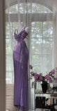 Vintage Purple Chiffon Beaded Sheath Elegant Backless Prom Dresses with Slits HZ1108