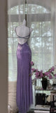 Vintage Purple Chiffon Beaded Sheath Elegant Backless Prom Dresses with Slits HZ1108