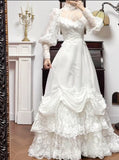 Pretty White A-Line Long Sleeve Tulle Lace Applique Train Vintage Wedding Dress HZ1108