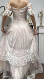 Sweet Light Champagne Off-the-shoulder A-Line Princess Prom Dresses Chiffon Lace Vintage Wedding Dress HZ1108