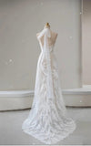 Elegant White Lace Applique Beaded A-line Vintage Wedding Dress HZ1108