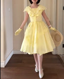 Retro Yellow A-Line Fashion Dress HZ1108