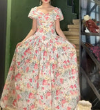 Vintage V-Neck Printed A-Line Garden Wedding Guest Dress HZ1108