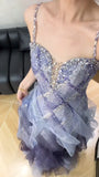 Fairytale Spaghetti Straps Sequins Tulle A-Line Long Prom Dresses Sweet 16 Evening Gowns HZ1108