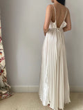 Light Champagne Spaghetti Straps Guest Dresses Sheath Pleated Chiffon Fashion Prom Dress with Backless HZ1108