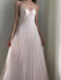 Light Champagne Spaghetti Straps Guest Dresses Sheath Pleated Chiffon Fashion Prom Dress with Backless HZ1108