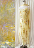 Vintage Yellow Beaded Chiffon Spaghetti Straps Sheath Prom Dresses HZ1108