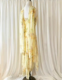 Vintage Yellow Beaded Chiffon Spaghetti Straps Sheath Prom Dresses HZ1108