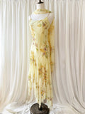 Vintage Yellow Beaded Chiffon Spaghetti Straps Sheath Prom Dresses HZ1108