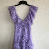 Sweet Lilac V-neck Lace Long Prom Dresses A-line Backless Evening Gowns HZ1108