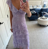 Sweet Lilac V-neck Lace Long Prom Dresses A-line Backless Evening Gowns HZ1108