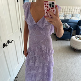 Sweet Lilac V-neck Lace Long Prom Dresses A-line Backless Evening Gowns HZ1108