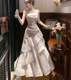 Fairytale Pink Spaghetti Straps Long Prom Dress Formal Dresses Chiffon Ruffles Layered Stunning 18th Birthday Party Dresses HZ1108