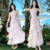 Fairytale Pink Spaghetti Straps Long Prom Dress Formal Dresses Chiffon Ruffles Layered Stunning 18th Birthday Party Dresses HZ1108