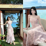 Fairytale Pink Spaghetti Straps Long Prom Dress Formal Dresses Chiffon Ruffles Layered Stunning 18th Birthday Party Dresses HZ1108