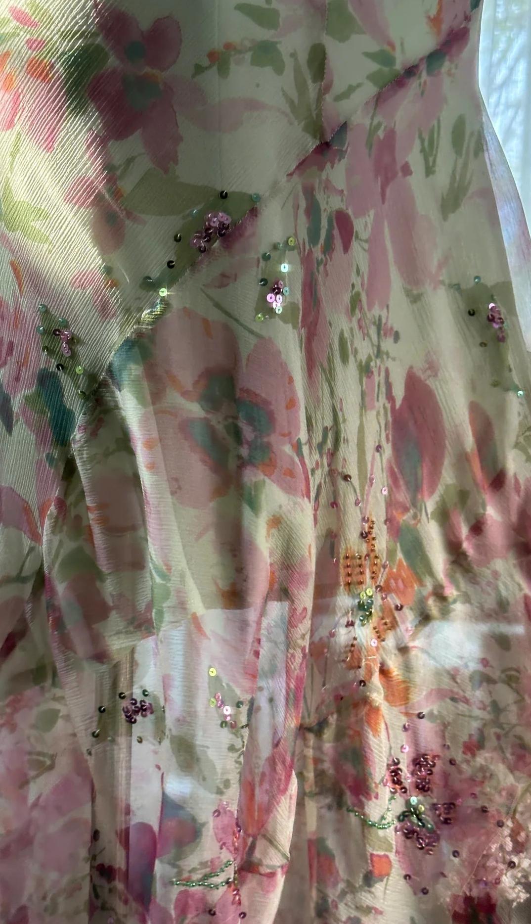 Gentle Printed Chiffon Sequin Mermaid Formal Dresses Spaghetti Strap Vintage Evening Dress HZ1108