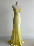 Butter Yellow Formal Dresses Spaghetti Straps Satin Mermaid Long Prom Dresses HZ1108