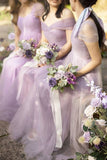 Elegant Purple Tulle A-Line V-Neck Bridesmaid Dress Prom Dresses HZ1108
