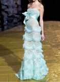 Gorgeous Sky Blue Tulle Strapless Layered Mermaid Prom Dresses Elegant Formal Evening Dresses HZ1108