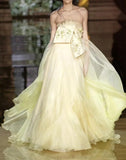 Beautiful Butter Yellow Strapless Tulle A-Line Prom Dresses Formal Evening Dress HZ1108