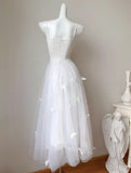 Fairytale Pearl Butterfly Tulle White French A-Line Spaghetti Straps Birthday Dresses HZ1108