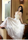 Fairytale Pearl Butterfly Tulle White French A-Line Spaghetti Straps Birthday Dresses HZ1108