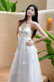 Fairytale Pearl Butterfly Tulle White French A-Line Spaghetti Straps Birthday Dresses HZ1108