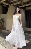 Fairytale Pearl Butterfly Tulle White French A-Line Spaghetti Straps Birthday Dresses HZ1108