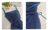 Midnight Blue Shiny Silk Mermaid Dress Swing Neck Luxurious Birthday Party Dress HZ1108
