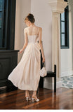 Light Champagne French Pearl Pendant Party Dress Satin Spaghetti Straps Chiffon Birthday Dress HZ1108