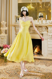 Sweet Butter Yellow Spaghetti Strap A-Line Birthday Dress Elegant Backless Party Dress HZ1108
