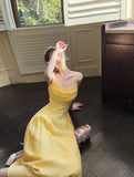 Sweet Butter Yellow Spaghetti Strap A-Line Birthday Dress Elegant Backless Party Dress HZ1108