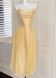 Sweet Butter Yellow Spaghetti Strap A-Line Birthday Dress Elegant Backless Party Dress HZ1108