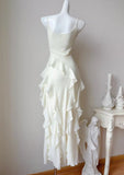 Sweet Birthday Evening Gowns Off-White Spaghetti Straps Chiffon Ruffles A-Line Prom Dresses HZ1108