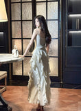 Sweet Birthday Evening Gowns Off-White Spaghetti Straps Chiffon Ruffles A-Line Prom Dresses HZ1108