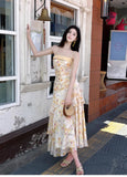 Sweet French Ruffle Print Spaghetti Strap Dress Fashion Mermaid Party Dress HZ1108