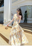 Sweet French Ruffle Print Spaghetti Strap Dress Fashion Mermaid Party Dress HZ1108