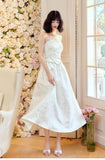 Pretty Moonlight White Strapless A-Line Jacquard Satin Evening Gowns Elegant Birthday Prom Dresses HZ1108