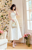 Pretty Moonlight White Strapless A-Line Jacquard Satin Evening Gowns Elegant Birthday Prom Dresses HZ1108