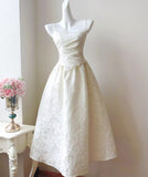 Pretty Moonlight White Strapless A-Line Jacquard Satin Evening Gowns Elegant Birthday Prom Dresses HZ1108
