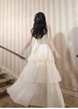 Cute Halter Neck Chiffon Layered A-Line White Party Dress HZ1108