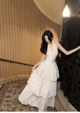 Cute Halter Neck Chiffon Layered A-Line White Party Dress HZ1108