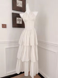 Cute Halter Neck Chiffon Layered A-Line White Party Dress HZ1108