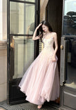 Sweet Pink Purple Lace Tulle Spaghetti Strap A-Line Prom Dresses HZ1108