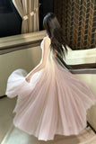 Sweet Pink Purple Lace Tulle Spaghetti Strap A-Line Prom Dresses HZ1108