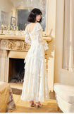 Elegant Light Apricot Chiffon Jacquard Long Sleeves Ruffled Evening Dress HZ1108