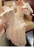 Elegant Light Apricot Chiffon Jacquard Long Sleeves Ruffled Evening Dress HZ1108