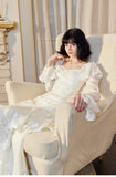 Elegant Light Apricot Chiffon Jacquard Long Sleeves Ruffled Evening Dress HZ1108
