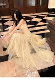 Sweet Light Apricot Spaghetti Straps Tulle A-Line Birthday Prom Dresses HZ1108